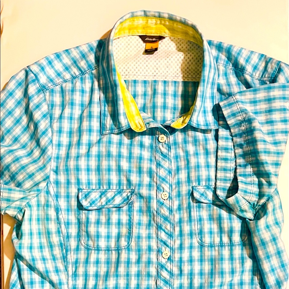 Eddie Bauer Turquoise Gingham Button Down